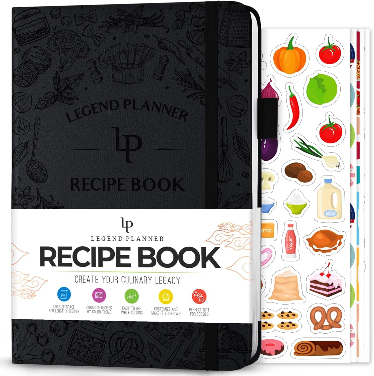image:imageLegend Recipe Book Blank Family Cookbook to Write In Your Own Recipes Empty Cooking Journal Personalized Cooking Notebook Hardcover A5 58 Recipes In Total Mystic GrayBlack