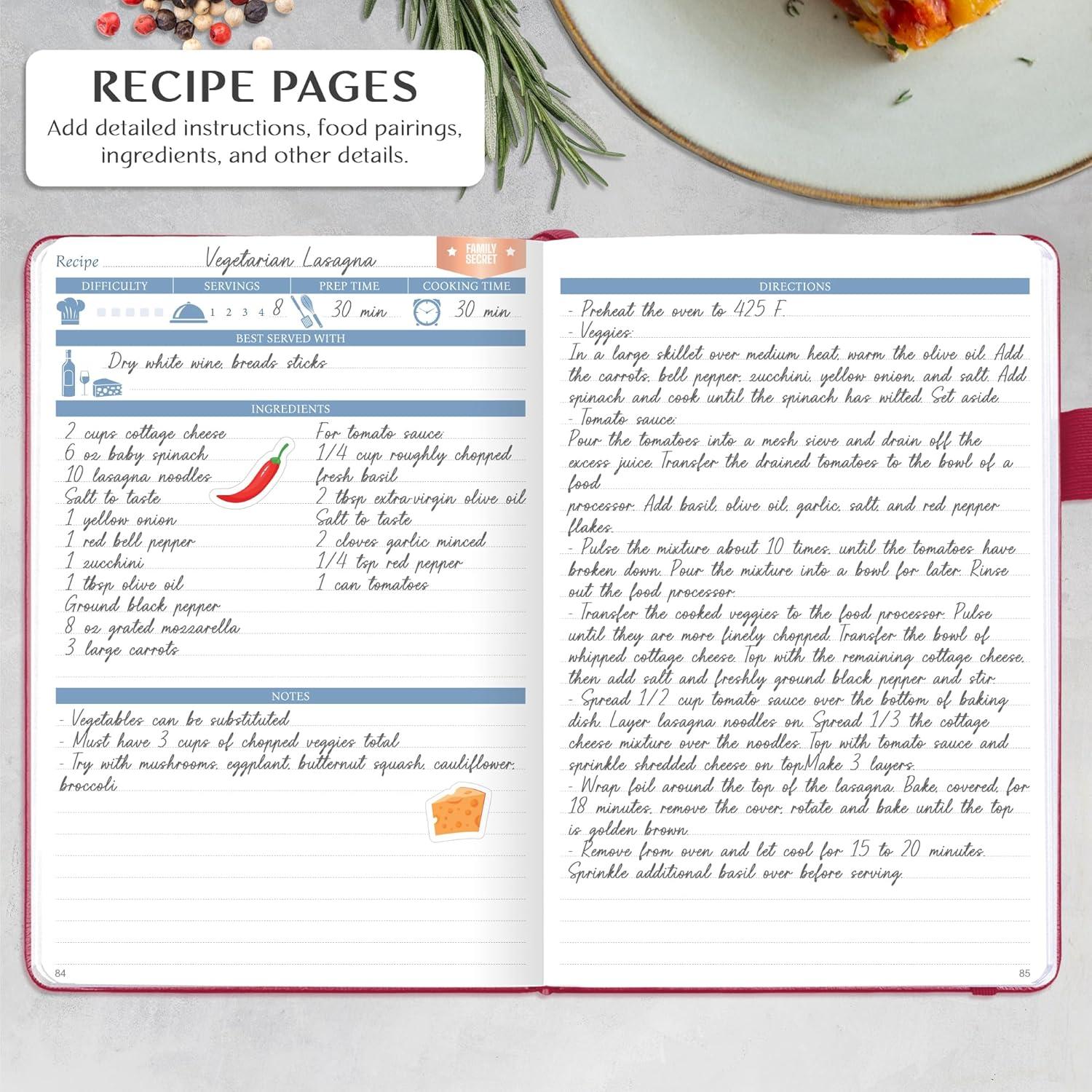 image:imageLegend Recipe Book Blank Family Cookbook to Write In Your Own Recipes Empty Cooking Journal Personalized Cooking Notebook Hardcover A5 58 Recipes In Total Mystic GrayHot Pink