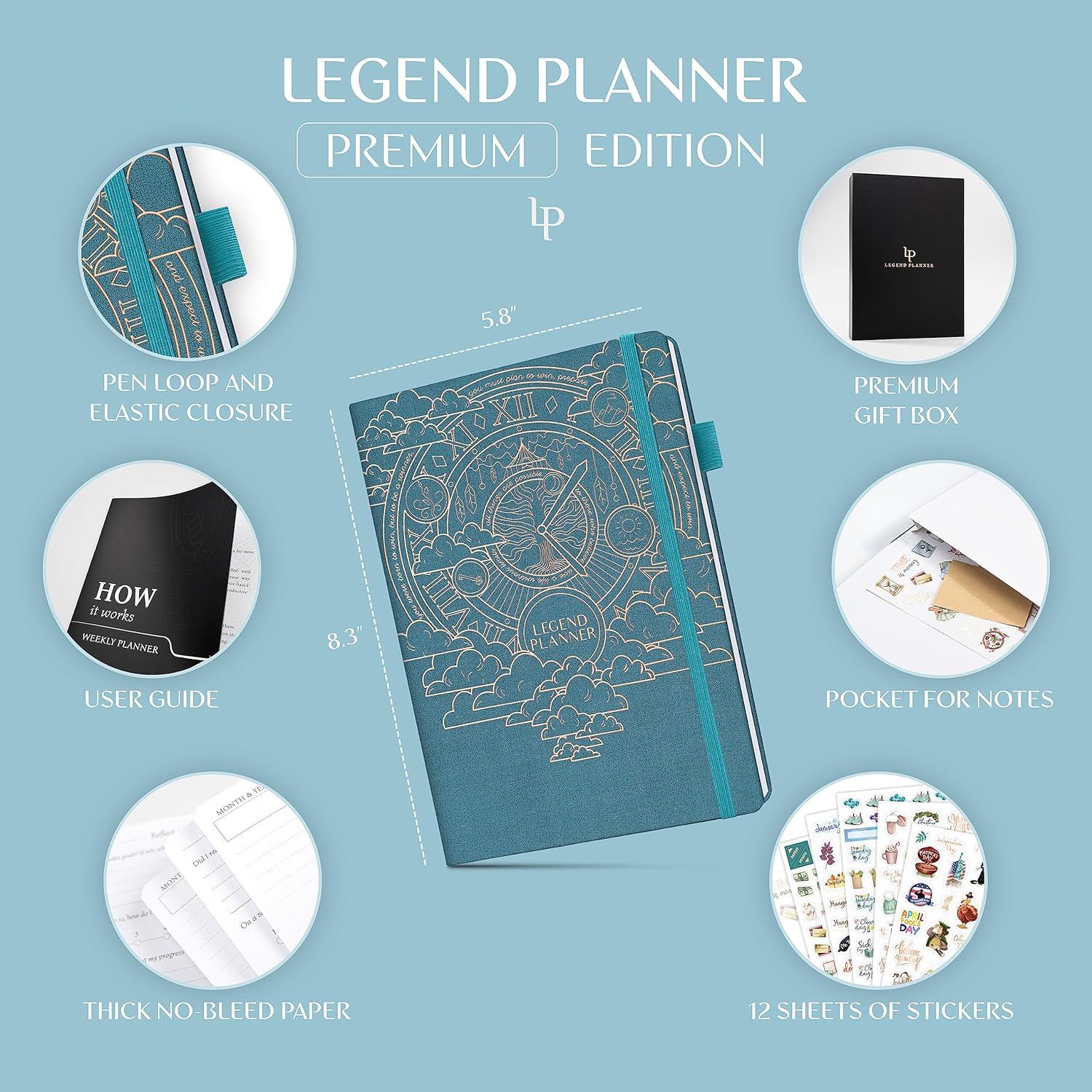 image:imageLegend Weekly Planner Premium Undated Weekly Monthly amp Budget Planner Life Organizer for Time Management amp Productivity A5 BlackDark Teal Gold Foil