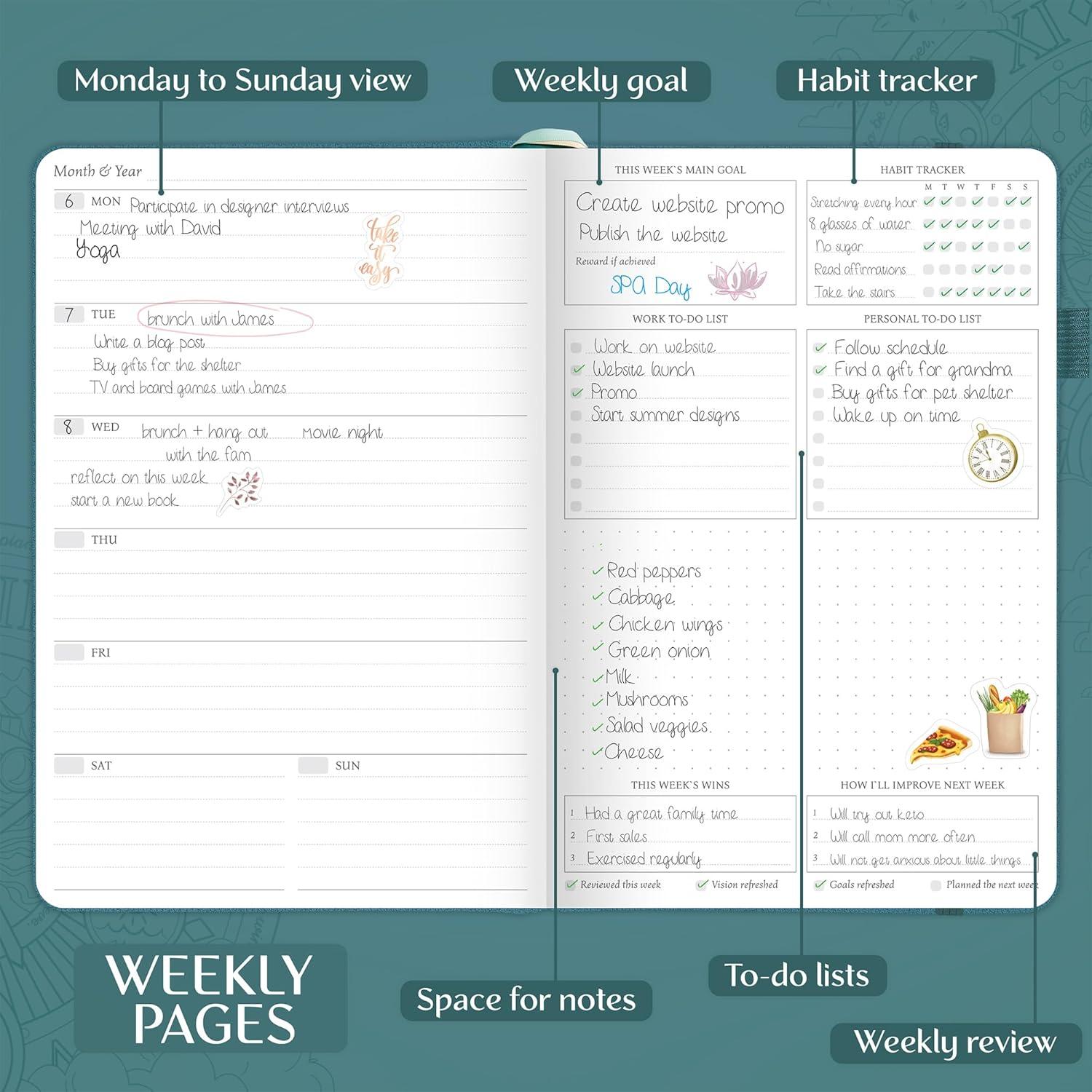 image:imageLegend Weekly Planner Premium Undated Weekly Monthly amp Budget Planner Life Organizer for Time Management amp Productivity A5 BlackDark Teal Gold Foil