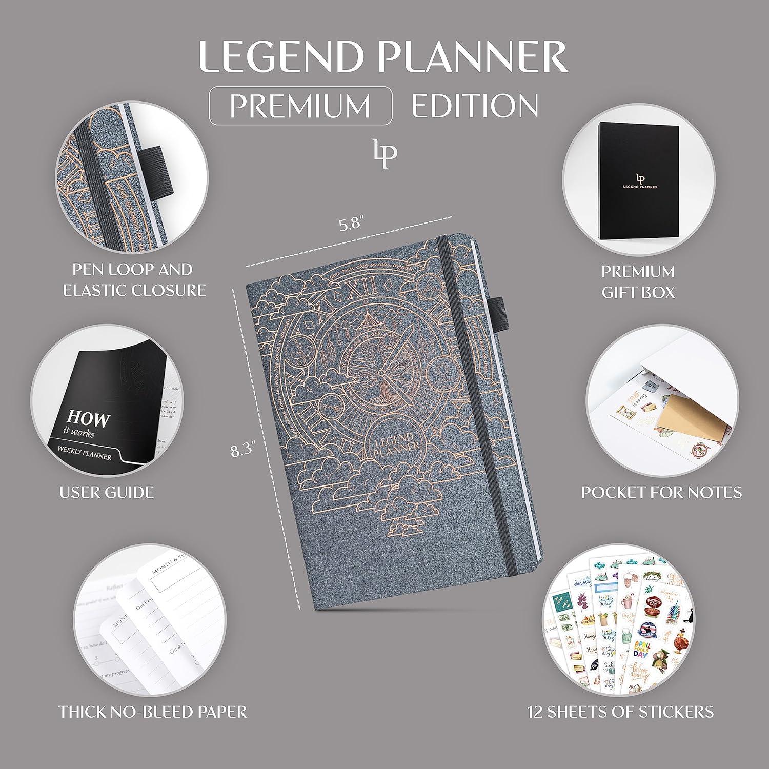 image:imageLegend Weekly Planner Premium Undated Weekly Monthly amp Budget Planner Life Organizer for Time Management amp Productivity A5 BlackMystic Gray Gold Foil