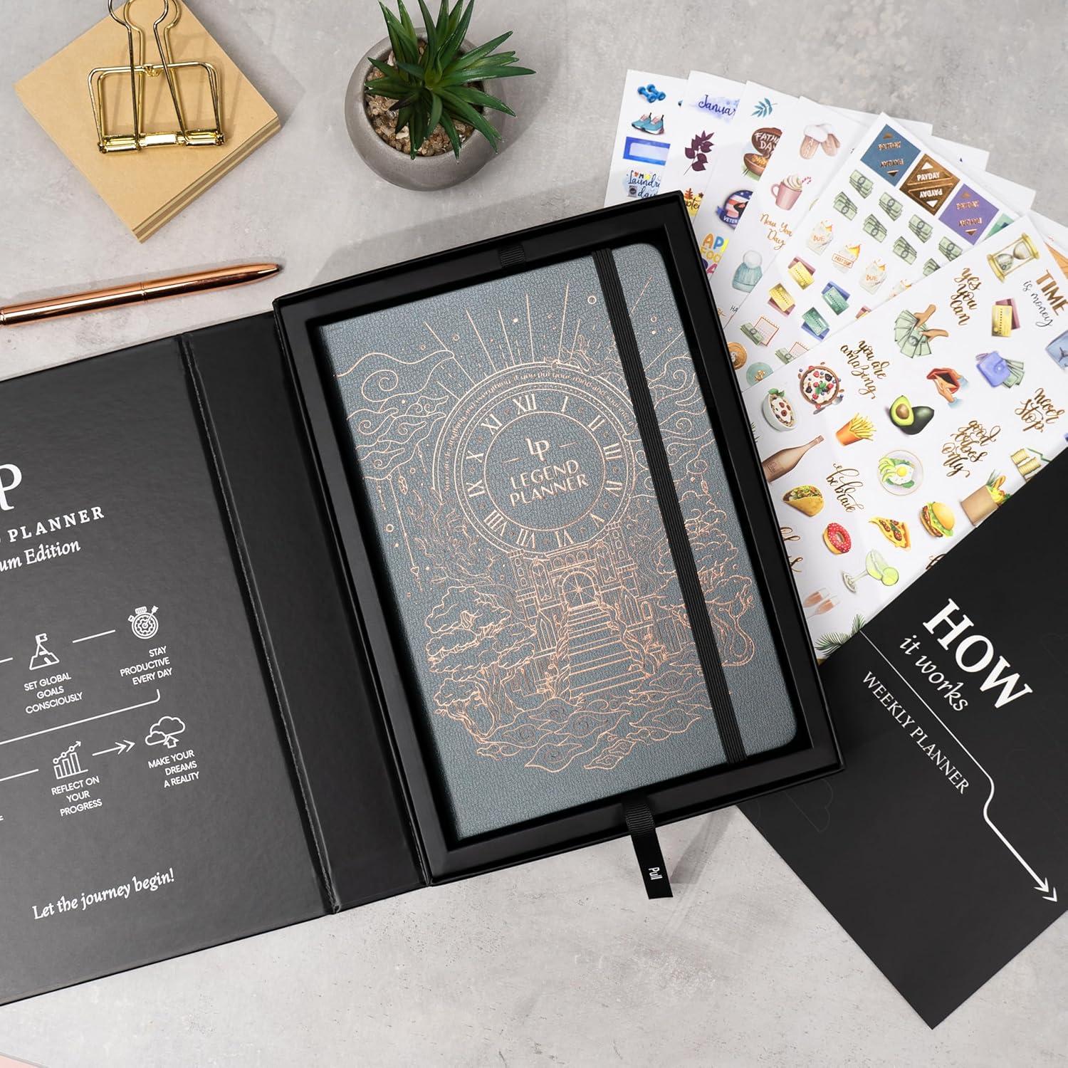image:imageLegend Weekly Planner Premium Undated Weekly Monthly amp Budget Planner Life Organizer for Time Management amp Productivity A5 BlackMystic Gray Gold Foil
