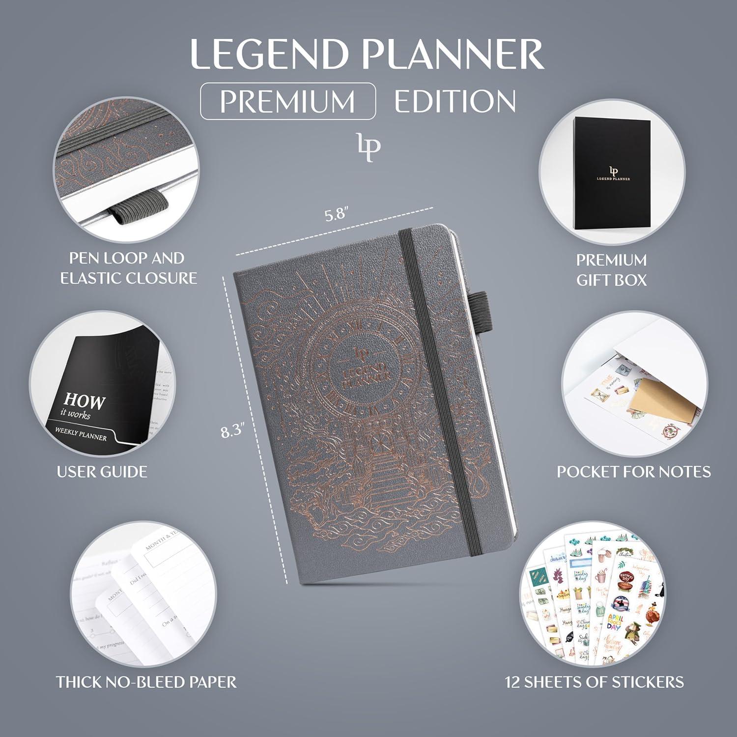 image:imageLegend Weekly Planner Premium Undated Weekly Monthly amp Budget Planner Life Organizer for Time Management amp Productivity A5 BlackMystic Gray Gold Foil