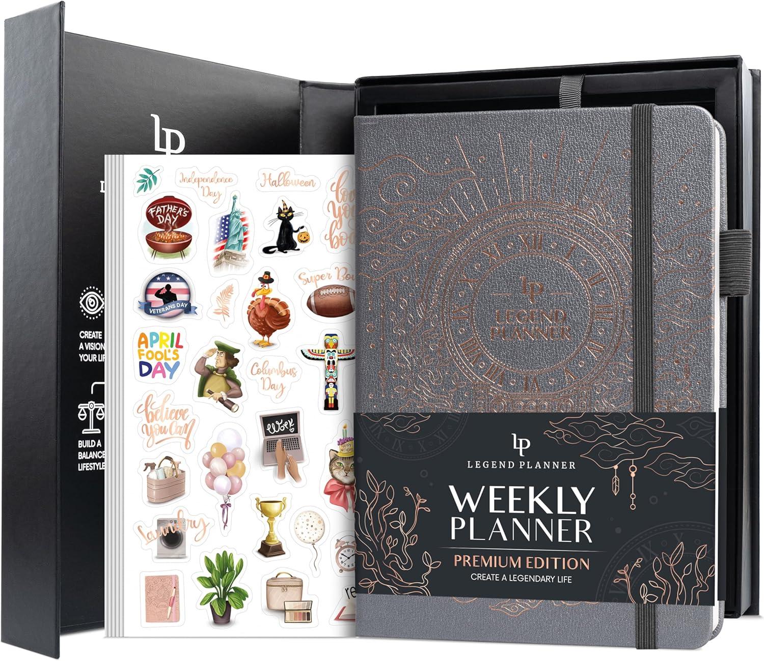 image:imageLegend Weekly Planner Premium Undated Weekly Monthly amp Budget Planner Life Organizer for Time Management amp Productivity A5 BlackMystic Gray Gold Foil