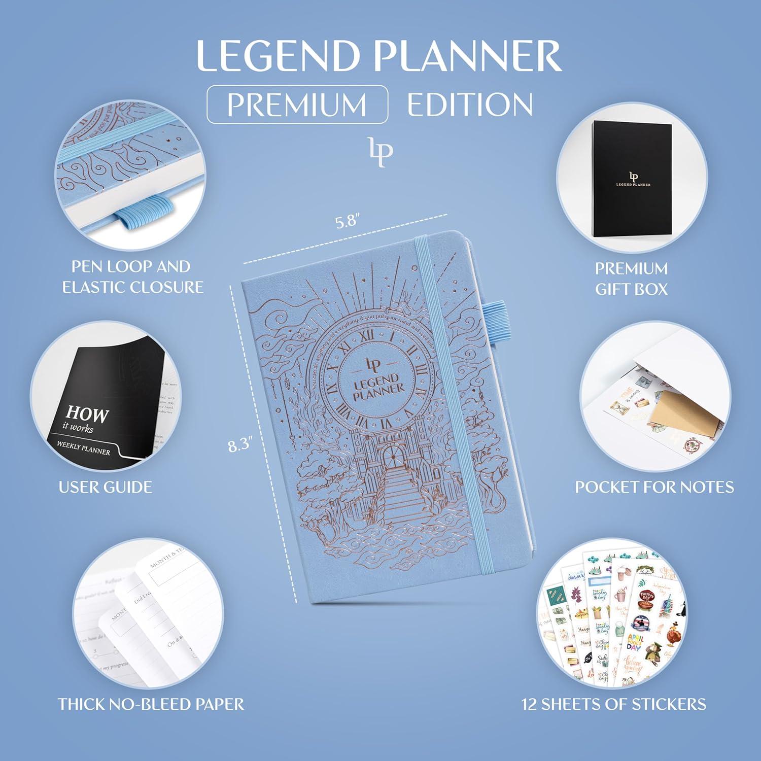 image:imageLegend Weekly Planner Premium Undated Weekly Monthly amp Budget Planner Life Organizer for Time Management amp Productivity A5 BlackPeriwinkle Gold Foil