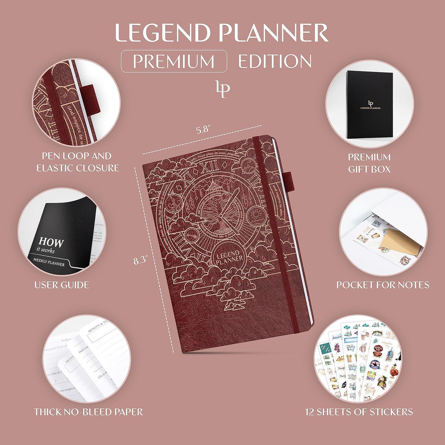 image:imageLegend Weekly Planner Premium Undated Weekly Monthly amp Budget Planner Life Organizer for Time Management amp Productivity A5 Dark TealWine Red Gold
