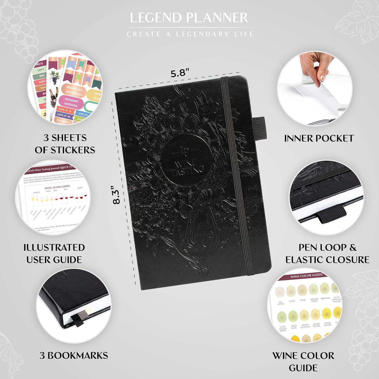 image:imageLegend Wine Tasting Journal Wine Guide amp Diary Unique Accessories amp Gifts for Wine Lovers Women amp Men Eco Leather Notebook PurpleBlack