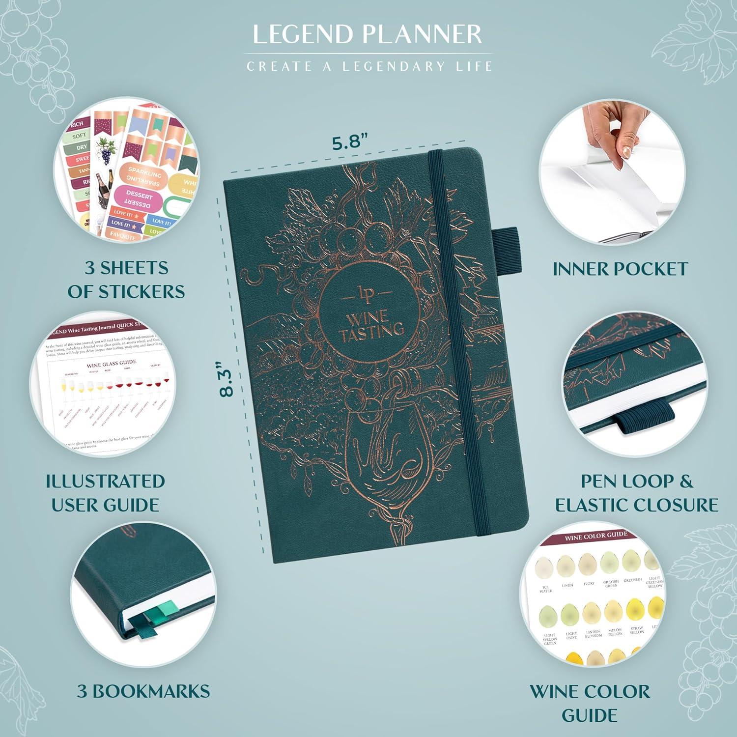 image:imageLegend Wine Tasting Journal Wine Guide amp Diary Unique Accessories amp Gifts for Wine Lovers Women amp Men Eco Leather Notebook PurpleDeep Sea Gold Foil