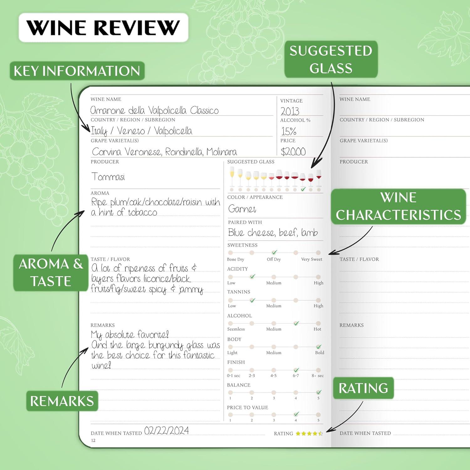 image:imageLegend Wine Tasting Journal Wine Guide amp Diary Unique Accessories amp Gifts for Wine Lovers Women amp Men Eco Leather Notebook PurpleForest Green