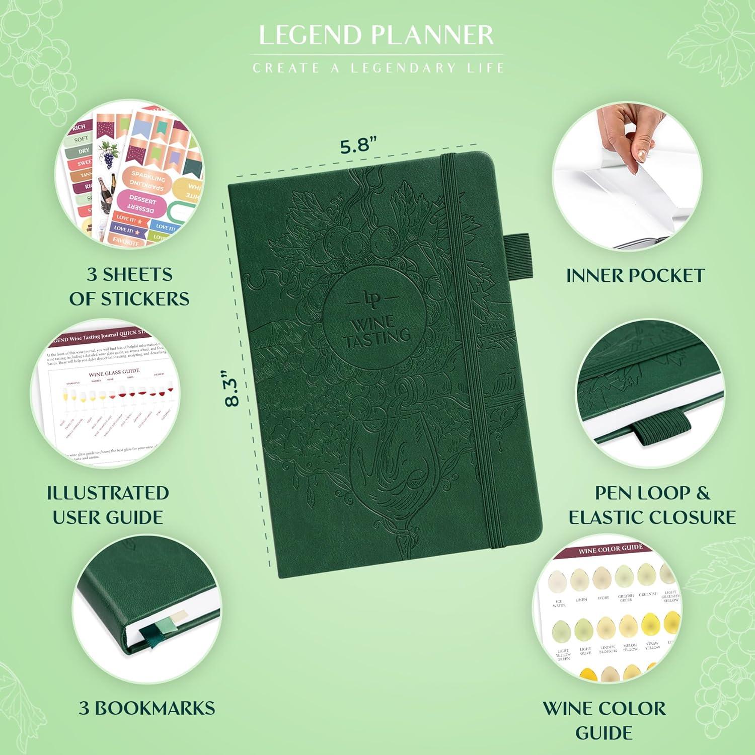 image:imageLegend Wine Tasting Journal Wine Guide amp Diary Unique Accessories amp Gifts for Wine Lovers Women amp Men Eco Leather Notebook PurpleForest Green