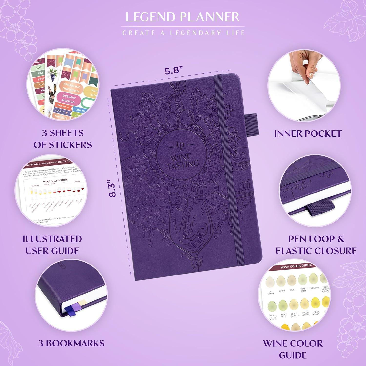 image:imageLegend Wine Tasting Journal Wine Guide amp Diary Unique Accessories amp Gifts for Wine Lovers Women amp Men Eco Leather Notebook PurplePurple