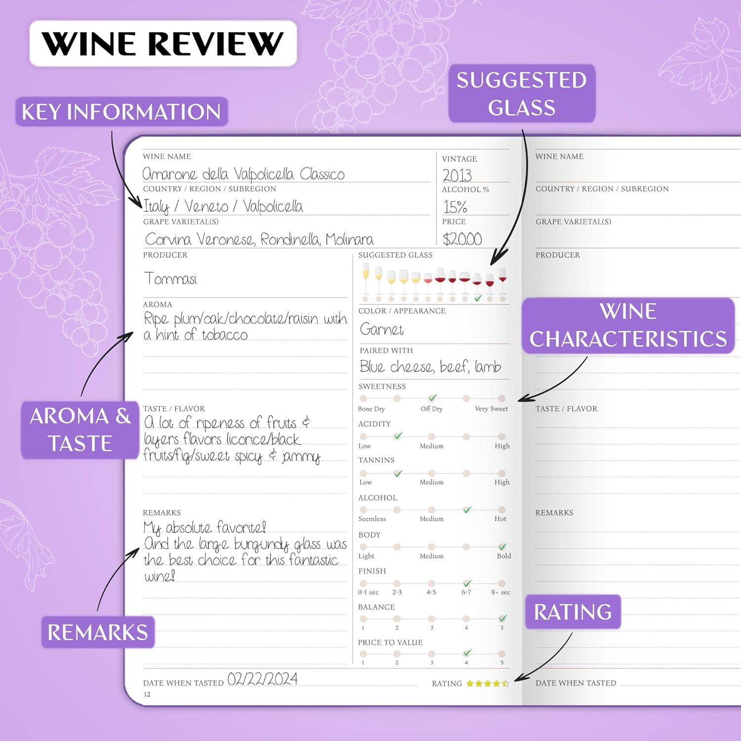 image:imageLegend Wine Tasting Journal Wine Guide amp Diary Unique Accessories amp Gifts for Wine Lovers Women amp Men Eco Leather Notebook PurplePurple