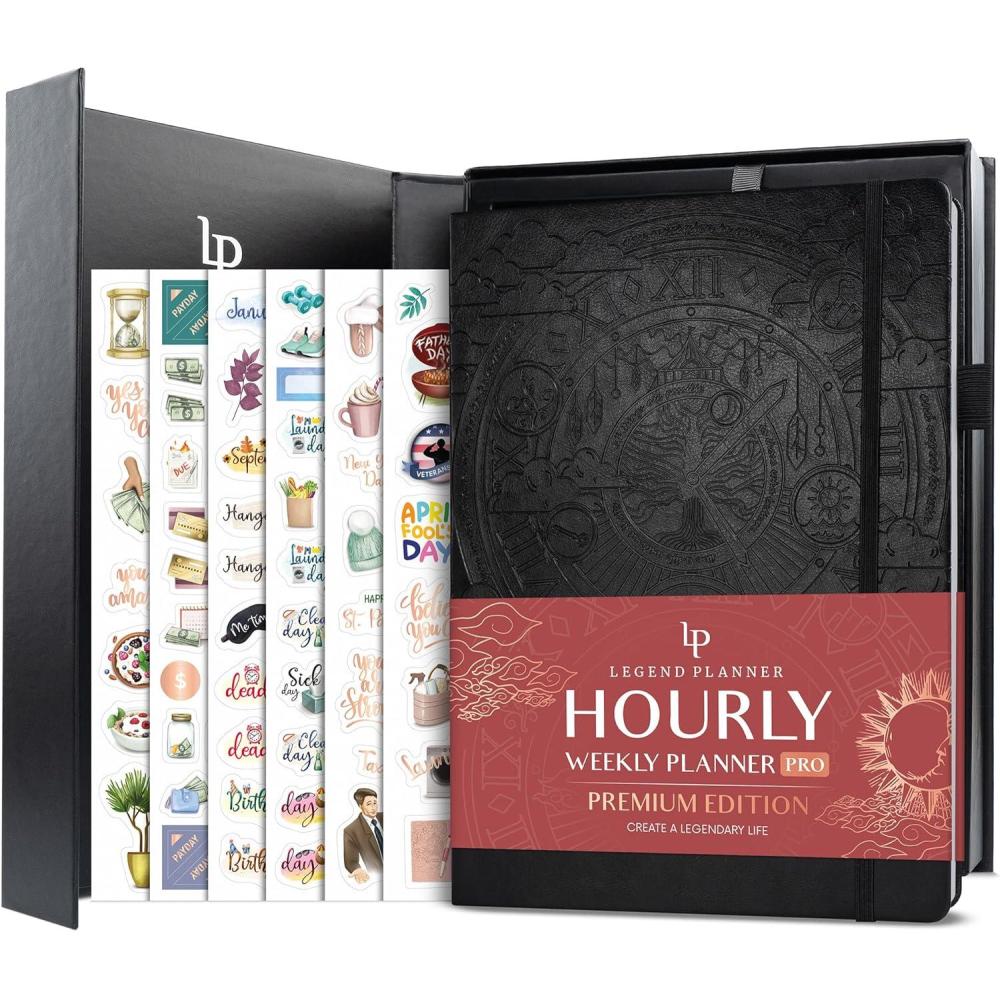 image:imageLegend Hourly Planner PRO Premium Undated Schedule Planner with Time Slots Weekly Monthly amp Daily Personal Organizer A4 PurpleBlack Debossed