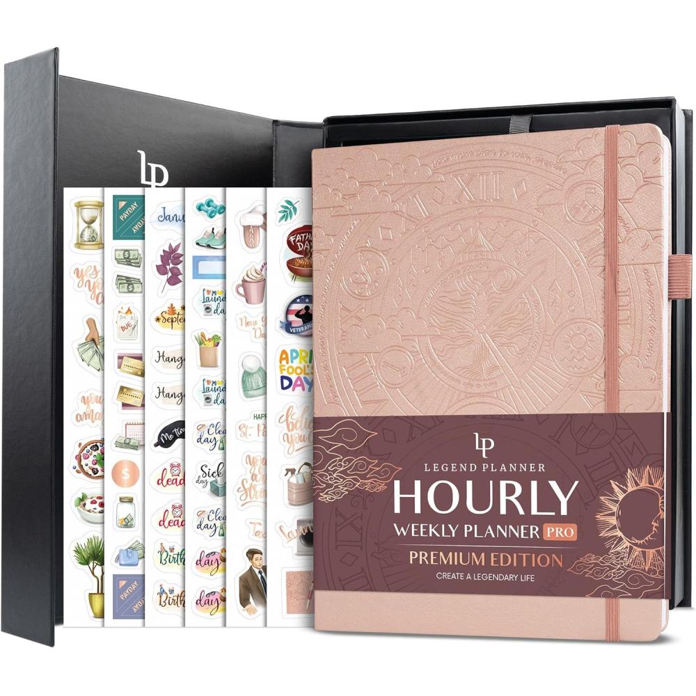 image:imageLegend Hourly Planner PRO Premium Undated Schedule Planner with Time Slots Weekly Monthly amp Daily Personal Organizer A4 PurpleRose Gold Debossed