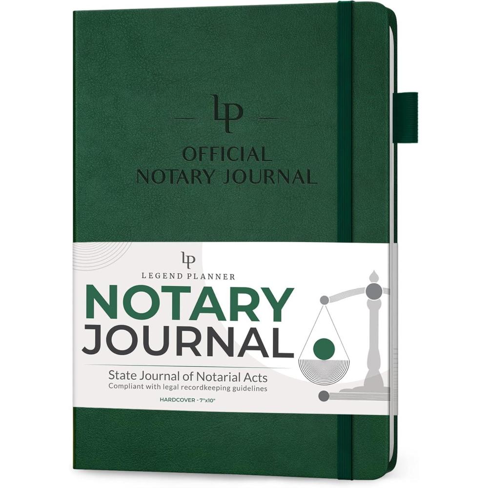 image:imageLegend Notary Journal Hardcover Notary Log Book with PrePrinted Entries Notary Public Journal of Notarial Acts Notary Supplies 250 Entries Numbered Pages 7x10 Dark BlueDark Green