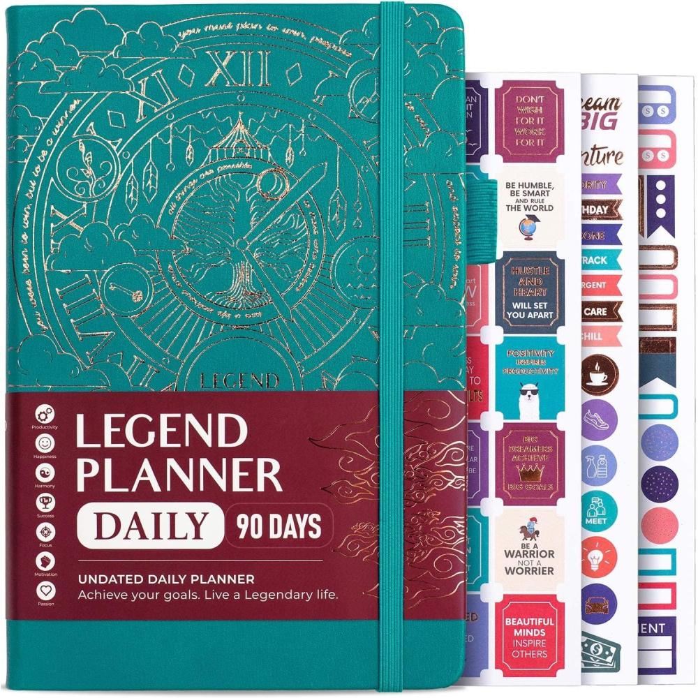 image:imageLegend Planner Daily for 3 Months Undated Monthly Weekly amp Daily Planner to Hit Goals Organizer amp Productivity Journal A5 Rose GoldViridian Green
