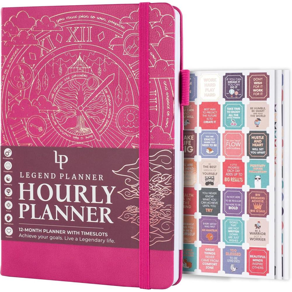 image:imageLegend Planner Hourly Schedule Edition Deluxe Weekly amp Daily Organizer with Time Slots Time Management Appointment Book Journal for Work amp Personal Life Undated A5 Hardcover Dark Green DebossedHot Pink Gold Foil