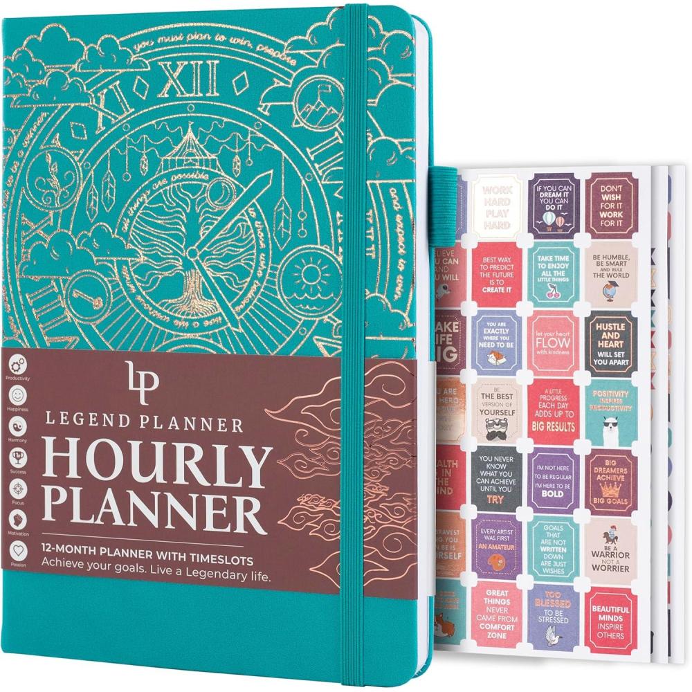 image:imageLegend Planner Hourly Schedule Edition Deluxe Weekly amp Daily Organizer with Time Slots Time Management Appointment Book Journal for Work amp Personal Life Undated A5 Hardcover Dark Green DebossedViridian Green Gold Foil