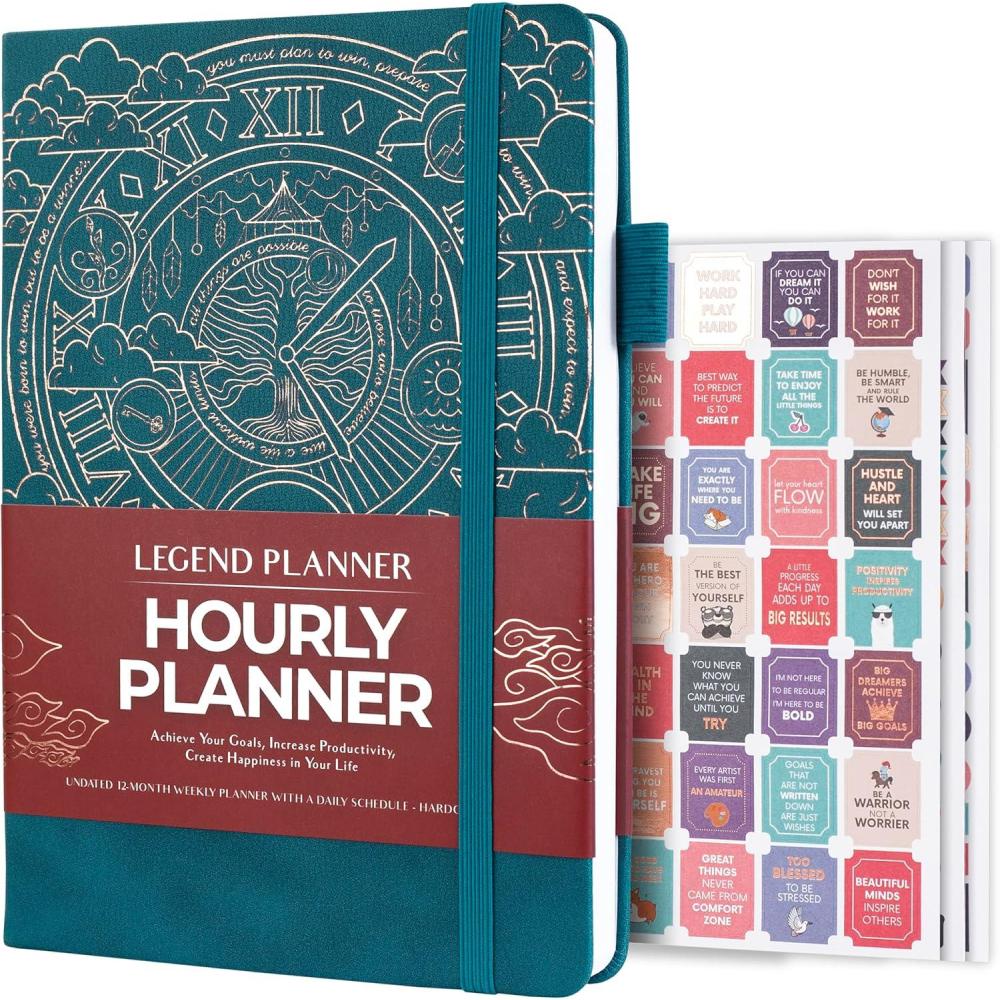 image:imageLegend Planner Hourly Schedule Edition Deluxe Weekly amp Daily Organizer with Time Slots Time Management Appointment Book Journal for Work amp Personal Life Undated A5 Hardcover Dark Green DebossedDark Teal Gold Foil
