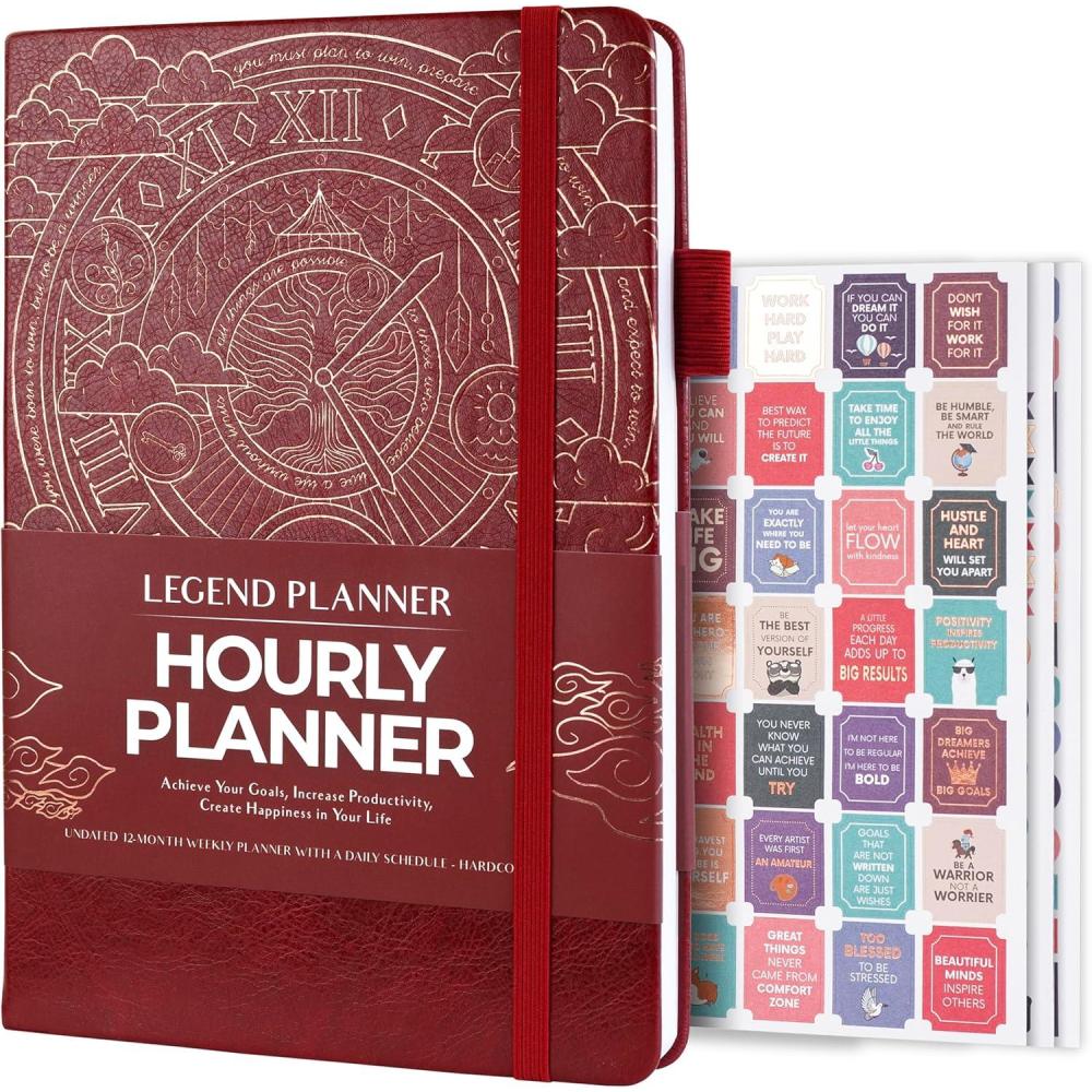 image:imageLegend Planner Hourly Schedule Edition Deluxe Weekly amp Daily Organizer with Time Slots Time Management Appointment Book Journal for Work amp Personal Life Undated A5 Hardcover Dark Green DebossedWine Red Gold Foil