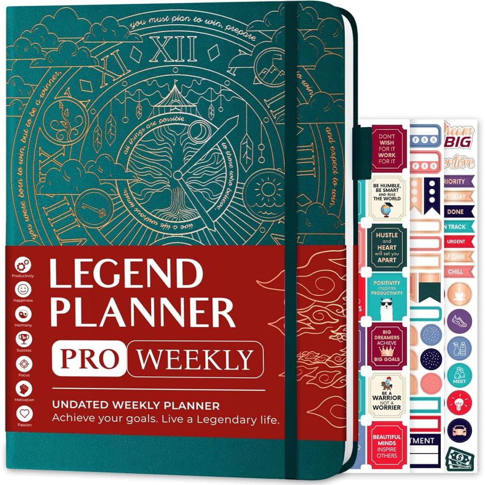 image:imageLegend Planner PRO Deluxe Weekly amp Monthly Life Planner to Increase Productivity and Hit Your Goals Time Management Organizer Notebook Undated 7 x 10 Hardcover Stickers Dark PurpleDark Teal Gold Foil