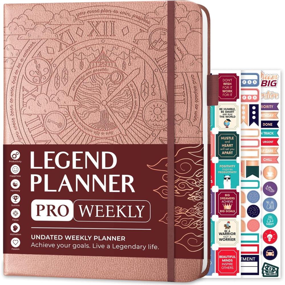 image:imageLegend Planner PRO Deluxe Weekly amp Monthly Life Planner to Increase Productivity and Hit Your Goals Time Management Organizer Notebook Undated 7 x 10 Hardcover Stickers Amber YellowRose Gold Debossed