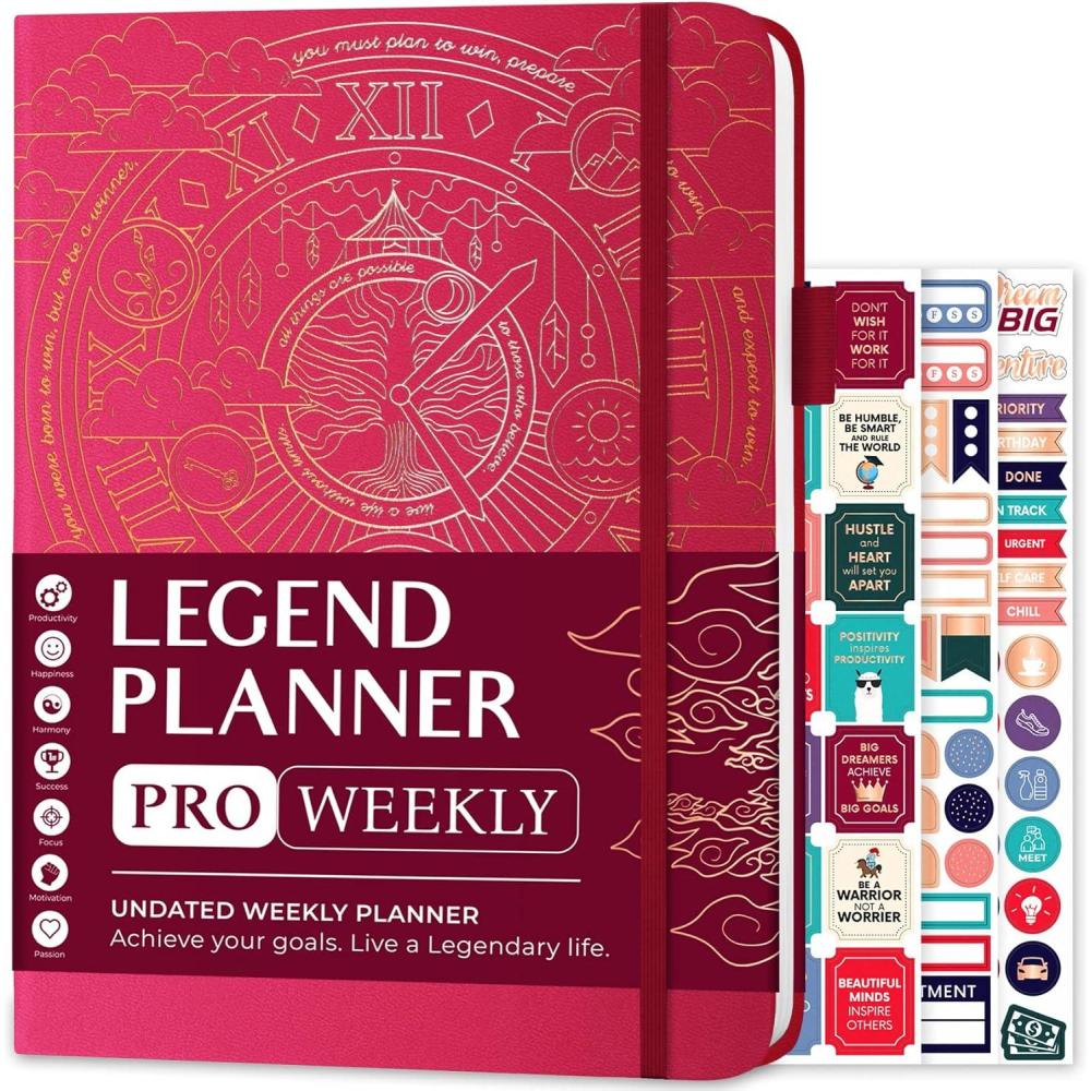 image:imageLegend Planner PRO Deluxe Weekly amp Monthly Life Planner to Increase Productivity and Hit Your Goals Time Management Organizer Notebook Undated 7 x 10 Hardcover Stickers Dark PurpleHot Pink Gold Foil