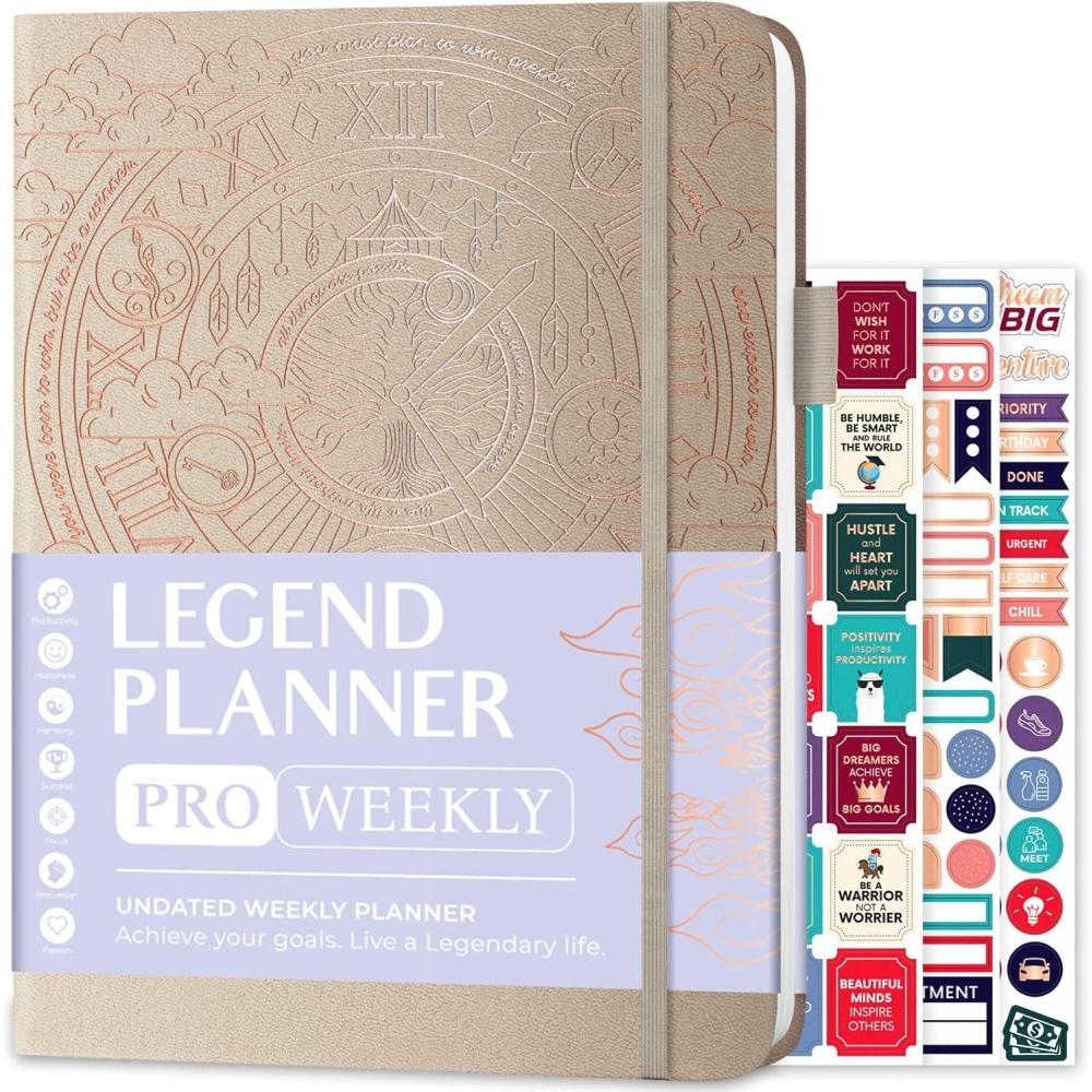 image:imageLegend Planner PRO Deluxe Weekly amp Monthly Life Planner to Increase Productivity and Hit Your Goals Time Management Organizer Notebook Undated 7 x 10 Hardcover Stickers Amber YellowSeashell Gold Foil