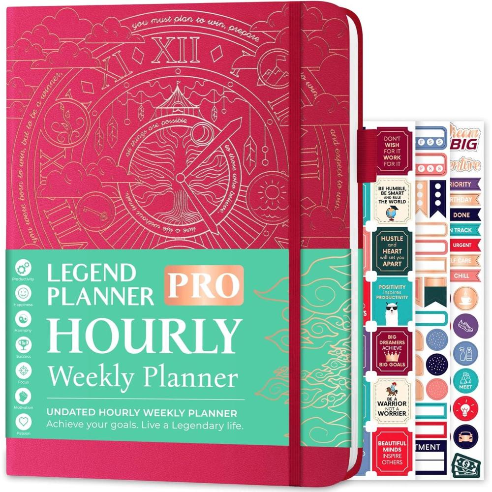image:imageLegend Planner PRO Hourly Schedule Weekly amp Daily Organizer with Time Slots Appointment Book Journal for Work amp Personal A4 White GoldHot Pink Gold Foil