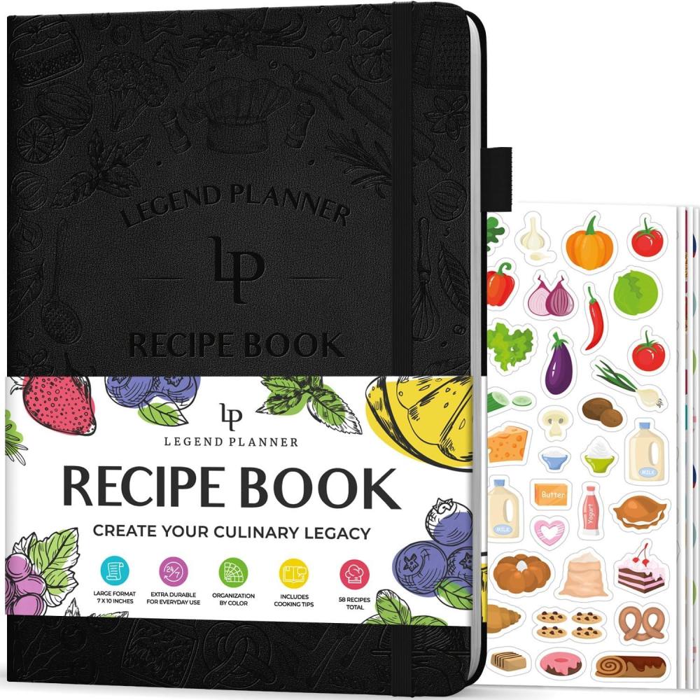 image:imageLegend Recipe Book Blank Family Cookbook to Write In Your Own Recipes Empty Cooking Journal Personalized Cooking Notebook Hardcover A5 58 Recipes In Total Mystic GrayBlack