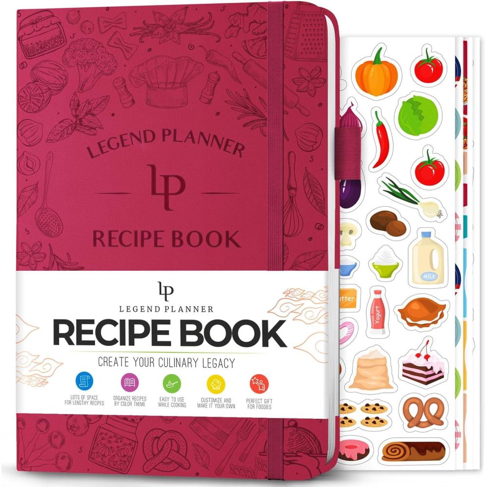 image:imageLegend Recipe Book Blank Family Cookbook to Write In Your Own Recipes Empty Cooking Journal Personalized Cooking Notebook Hardcover A5 58 Recipes In Total Mystic GrayHot Pink