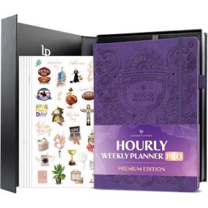 image:imageLegend Hourly Planner PRO Premium  Undated Schedule Planner with Time Slots  Weekly Monthly amp Daily Personal Organizer A4 PurplePurple  Debossed  Hourglass