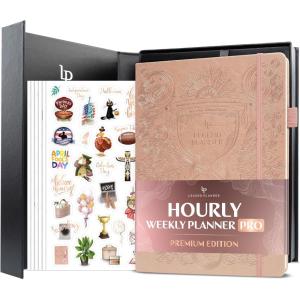 image:imageLegend Hourly Planner PRO Premium  Undated Schedule Planner with Time Slots  Weekly Monthly amp Daily Personal Organizer A4 PurpleRose Gold  Debossed  Hourglass