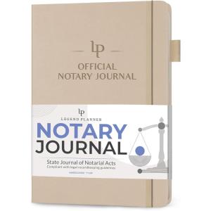 image:imageLegend Notary Journal  Hardcover Notary Log Book with PrePrinted Entries  Notary Public Journal of Notarial Acts  Notary Supplies  250 Entries Numbered Pages 7x10 Dark BlueSeashell