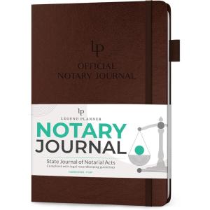 image:imageLegend Notary Journal  Hardcover Notary Log Book with PrePrinted Entries  Notary Public Journal of Notarial Acts  Notary Supplies  250 Entries Numbered Pages 7x10 Dark BlueDark Brown