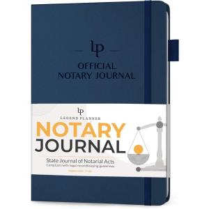 image:imageLegend Notary Journal  Hardcover Notary Log Book with PrePrinted Entries  Notary Public Journal of Notarial Acts  Notary Supplies  250 Entries Numbered Pages 7x10 Dark BlueDark Blue