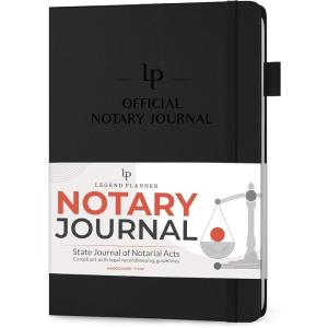 image:imageLegend Notary Journal  Hardcover Notary Log Book with PrePrinted Entries  Notary Public Journal of Notarial Acts  Notary Supplies  250 Entries Numbered Pages 7x10 Dark BlueBlack