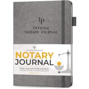 image:imageLegend Notary Journal  Hardcover Notary Log Book with PrePrinted Entries  Notary Public Journal of Notarial Acts  Notary Supplies  250 Entries Numbered Pages 7x10 Dark BlueGray