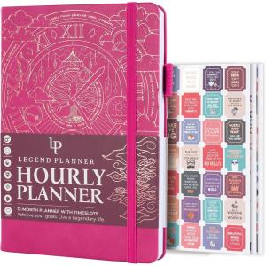 image:imageLegend Planner Hourly Schedule Edition  Deluxe Weekly amp Daily Organizer with Time Slots Time Management Appointment Book Journal for Work amp Personal Life Undated A5 Hardcover  Dark Green DebossedHot Pink  Gold Foil