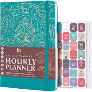 image:imageLegend Planner Hourly Schedule Edition  Deluxe Weekly amp Daily Organizer with Time Slots Time Management Appointment Book Journal for Work amp Personal Life Undated A5 Hardcover  Dark Green DebossedViridian Green  Gold Foil