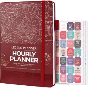 image:imageLegend Planner Hourly Schedule Edition  Deluxe Weekly amp Daily Organizer with Time Slots Time Management Appointment Book Journal for Work amp Personal Life Undated A5 Hardcover  Dark Green DebossedWine Red  Gold Foil