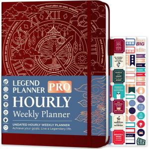 image:imageLegend Planner PRO Hourly Schedule  Weekly amp Daily Organizer with Time Slots Appointment Book Journal for Work amp Personal A4 White GoldWine Red Gold Foil