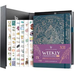 image:imageLegend Planner PRO Premium  Large Undated Weekly Monthly amp Budget Planner with Habit Tracker  Life Organizer for Time amp Task Management Goal Setting amp Productivity  A4 Size Black New CoverDark Teal  Gold Foil