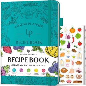 image:imageLegend Recipe Book  Blank Family Cookbook to Write In Your Own Recipes  Empty Cooking Journal  Personalized Cooking Notebook Hardcover A5 58 Recipes In Total Mystic GrayTurquoise