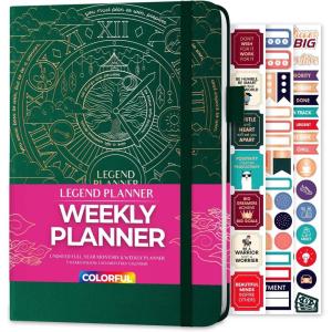 image:imageLegend Weekly Colorful Planner 2nd Edition  Undated Life amp Work Agenda Journal for Time Management Goal Setting Productivity Tasks amp To Do Lists  A5 size 58  x 83 Hardcover  PeriwinkleDark Green Gold Foil