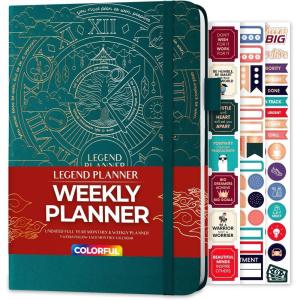 image:imageLegend Weekly Colorful Planner 2nd Edition  Undated Life amp Work Agenda Journal for Time Management Goal Setting Productivity Tasks amp To Do Lists  A5 size 58  x 83 Hardcover  PeriwinkleDark Teal Gold Foil