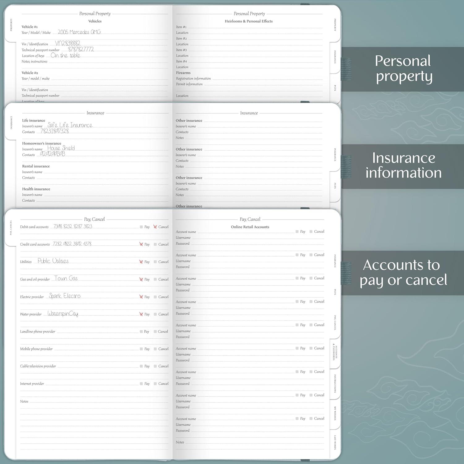 image:imageLegend End of Life Planner When Im Gone Workbook for Final Arrangements Beneficiary Information Funeral Planning Last Wishes amp Will Preparation Final Wishes Organizer Book 7x10 WhiteBlue Surf