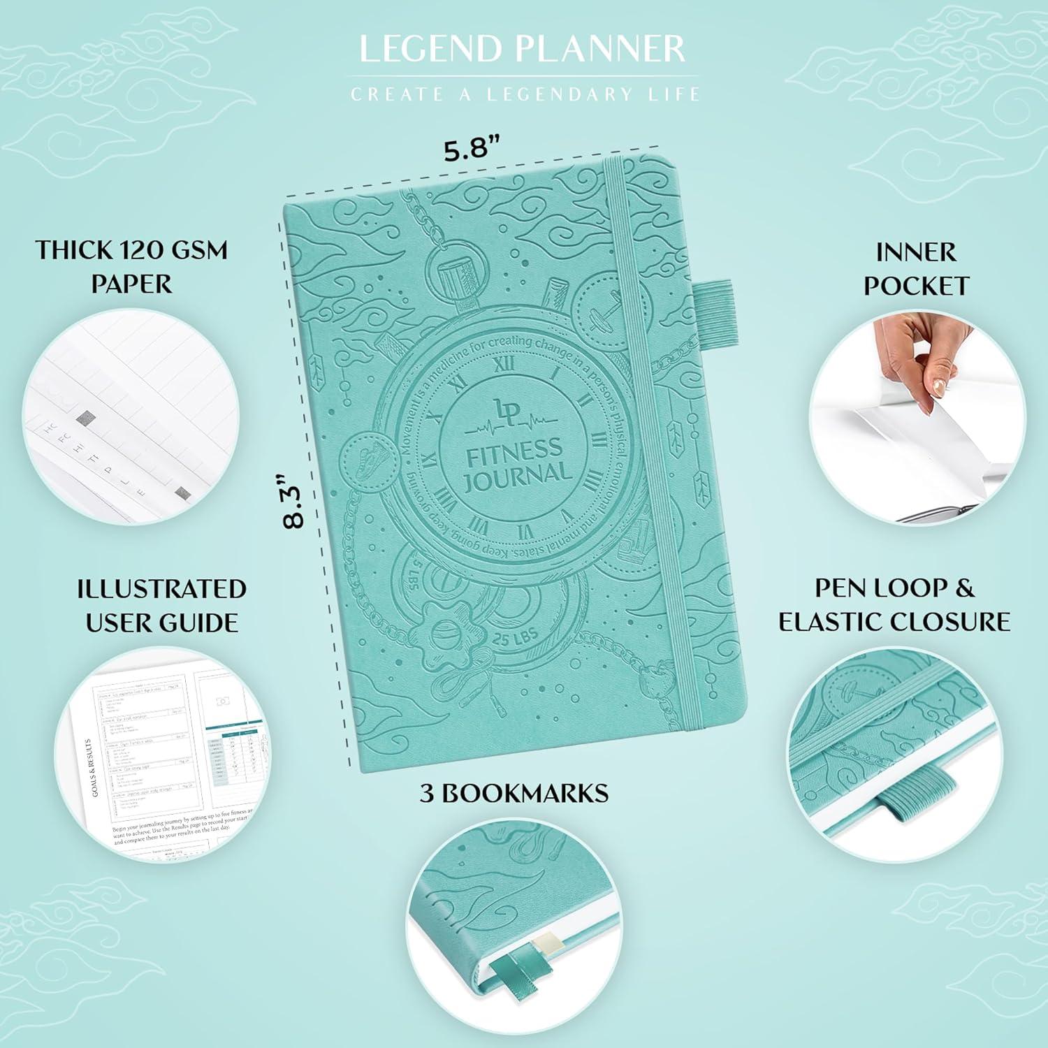 image:imageLegend Fitness Journal Exercise Log Book for Home Workout Gym Weightlifting Training Accessories amp Essentials for Women amp Men Weight Lifting Planner amp Tracker Work Out Gifts Turquoise
