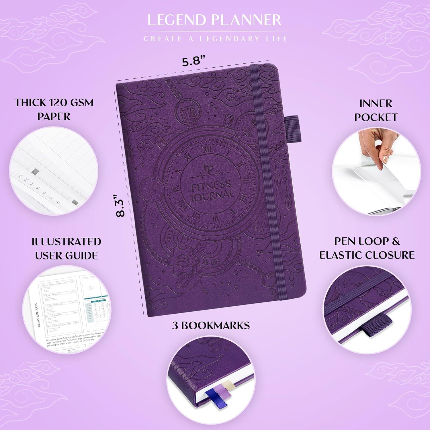 image:imageLegend Fitness Journal Exercise Log Book for Home Workout Gym Weightlifting Training Accessories amp Essentials for Women amp Men Weight Lifting Planner amp Tracker Work Out Gifts Purple
