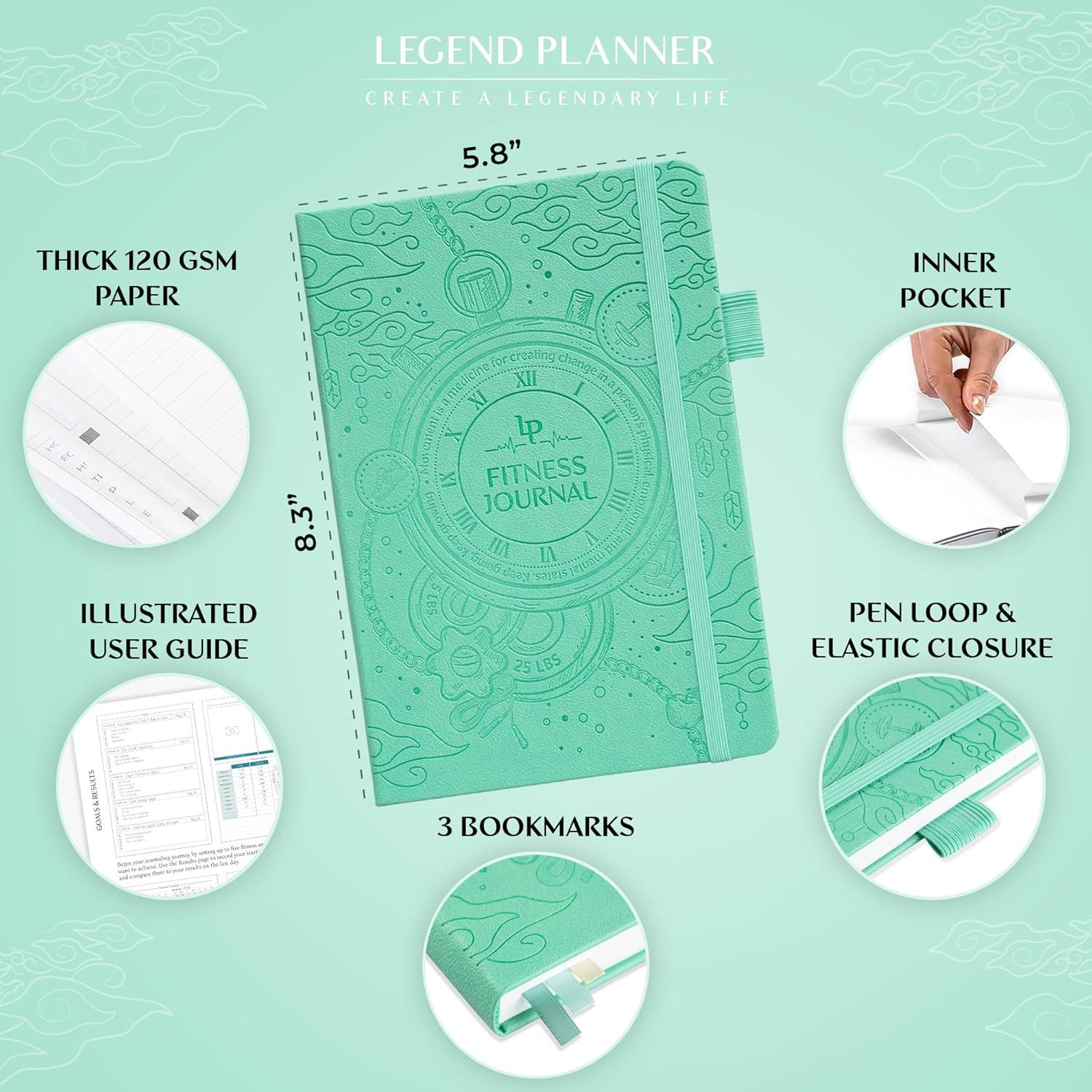 image:imageLegend Fitness Journal Exercise Log Book for Home Workout Gym Weightlifting Training Accessories amp Essentials for Women amp Men Weight Lifting Planner amp Tracker Work Out Gifts Aquamarine